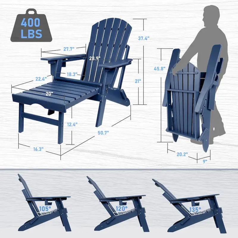 Chaise Adirondack pliante et réglable Vrakae avec repose-pieds