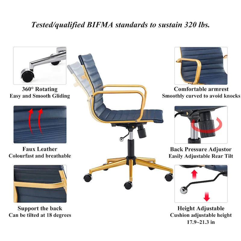 LUXMOD Chaise de Bureau à Domicile Côtelée Fauteuil de Bureau