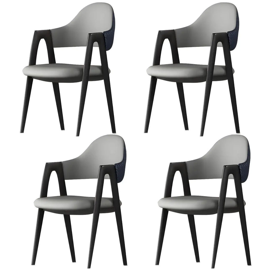 Chaise de salle à manger en cuir moderne avec dossier incurvé et ouvert